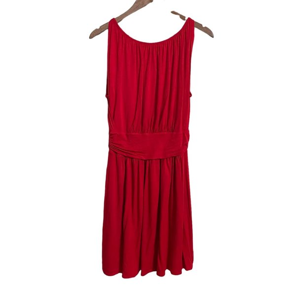 Express Womens Red Sleeveless Cinched Waist Stretch Jersey Dress Medium - Picture 6 of 7